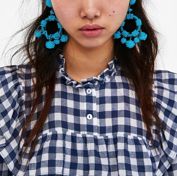 ZARA WOMAN GINGHAM BLOUSE WITH RUFFLES - Picture 5 of 8